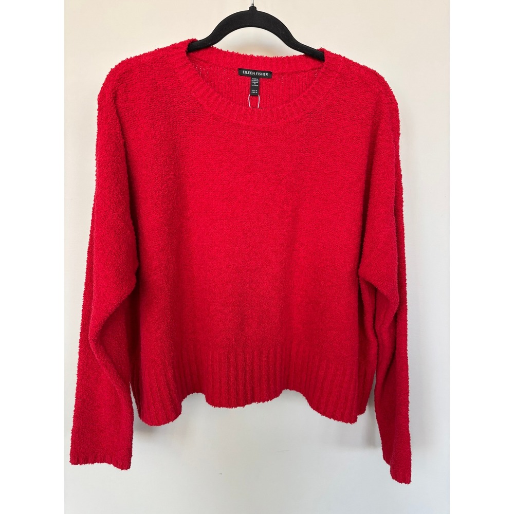 Eileen Fisher Red Cotton Fluff Organic Cotton Cashmere Sweater M NEW